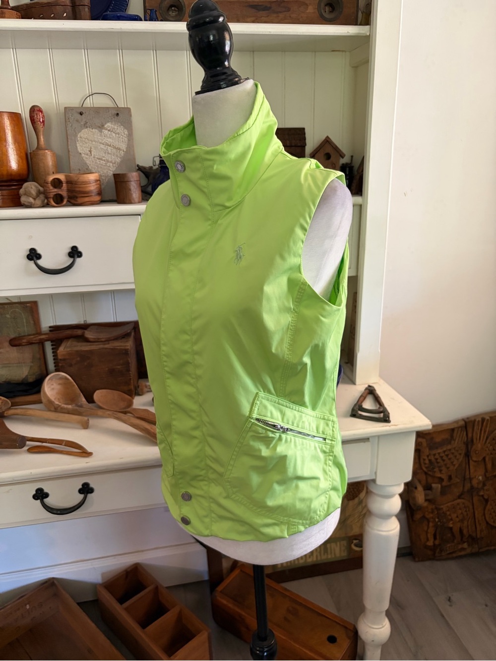 Ralph Lauren Women's Neon Green Sleeveless Windbreaker Vest
